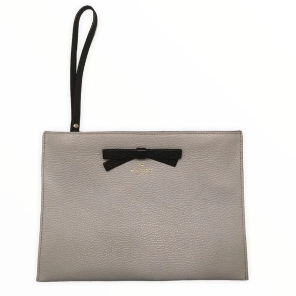 Kate spade blue leather bow large wristlet clutch